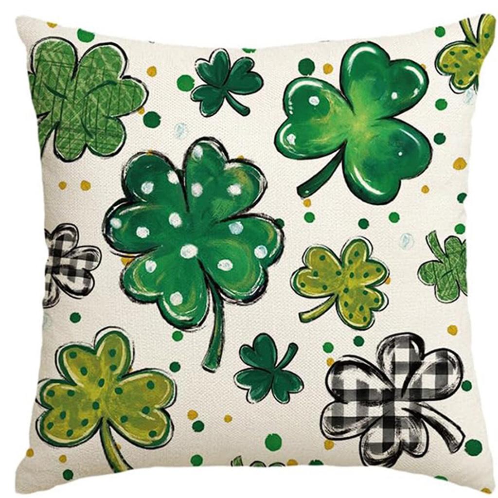 St. Patrick's Day Pillow Cover Line Printed Pillow Cover Green Four-leaf Crocodile Cushion Cover