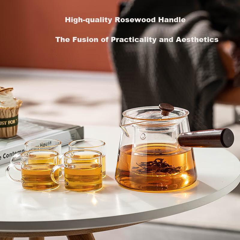 TEAHUE Glass Tea Pot with Side Handle, Tea Infuser Set with Separation, Glass Tea Set with Heating Functio