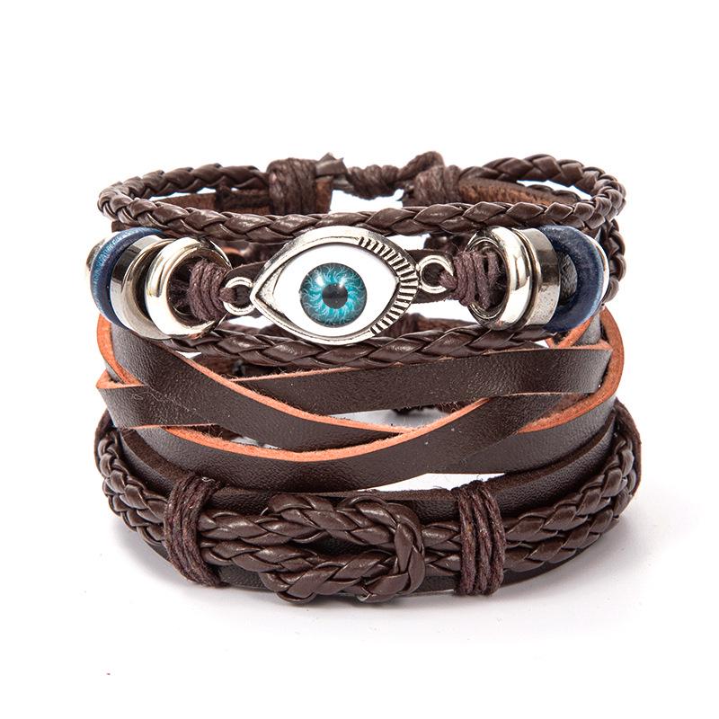 Retro Multi-layer Alloy Leather Bracelet In Ethnic Style with Waxed Rope