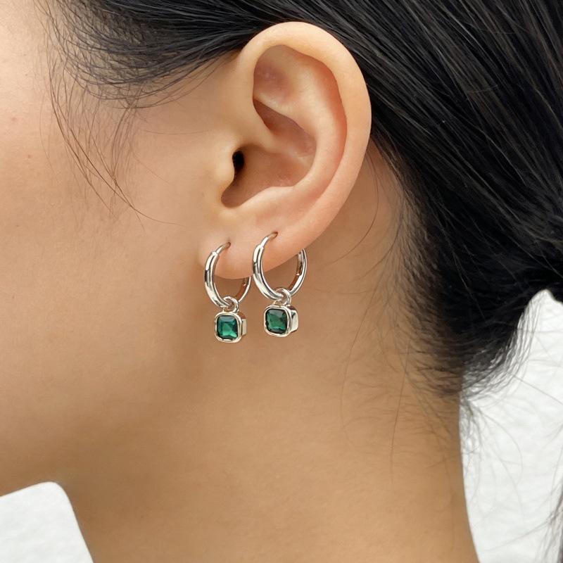 Emerald Red Cubic Zirconia Square Diamond Earrings - Versatile 18K Luxury Ear Studs