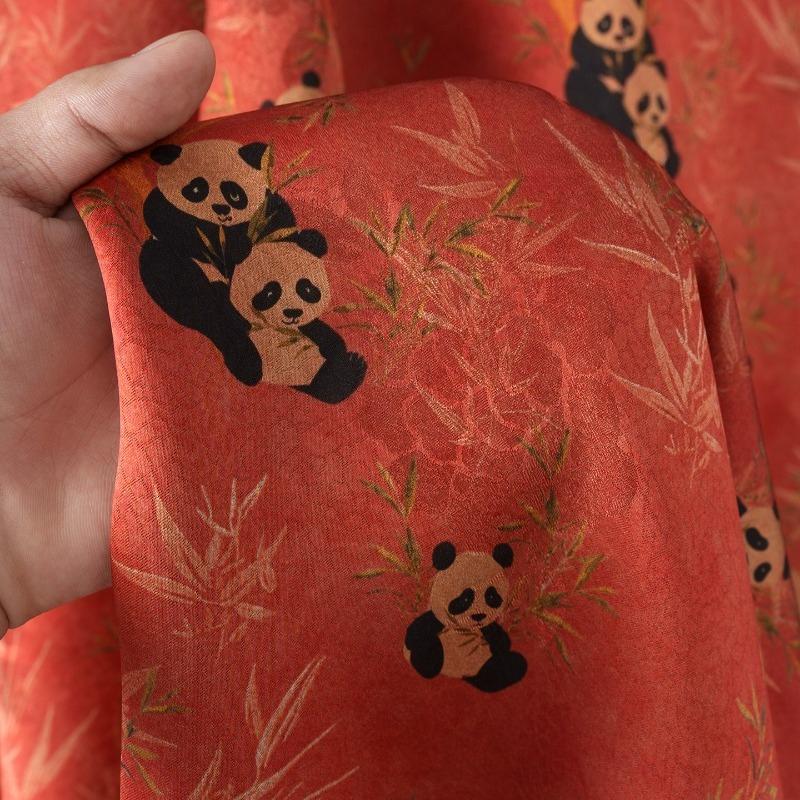 Xiangyunsha Panda Pattern Jacquard Fabric for DIY Sewing Suitable Chinese-style Cheongsams, Coats, Tang Dynasty Vests Dresses
