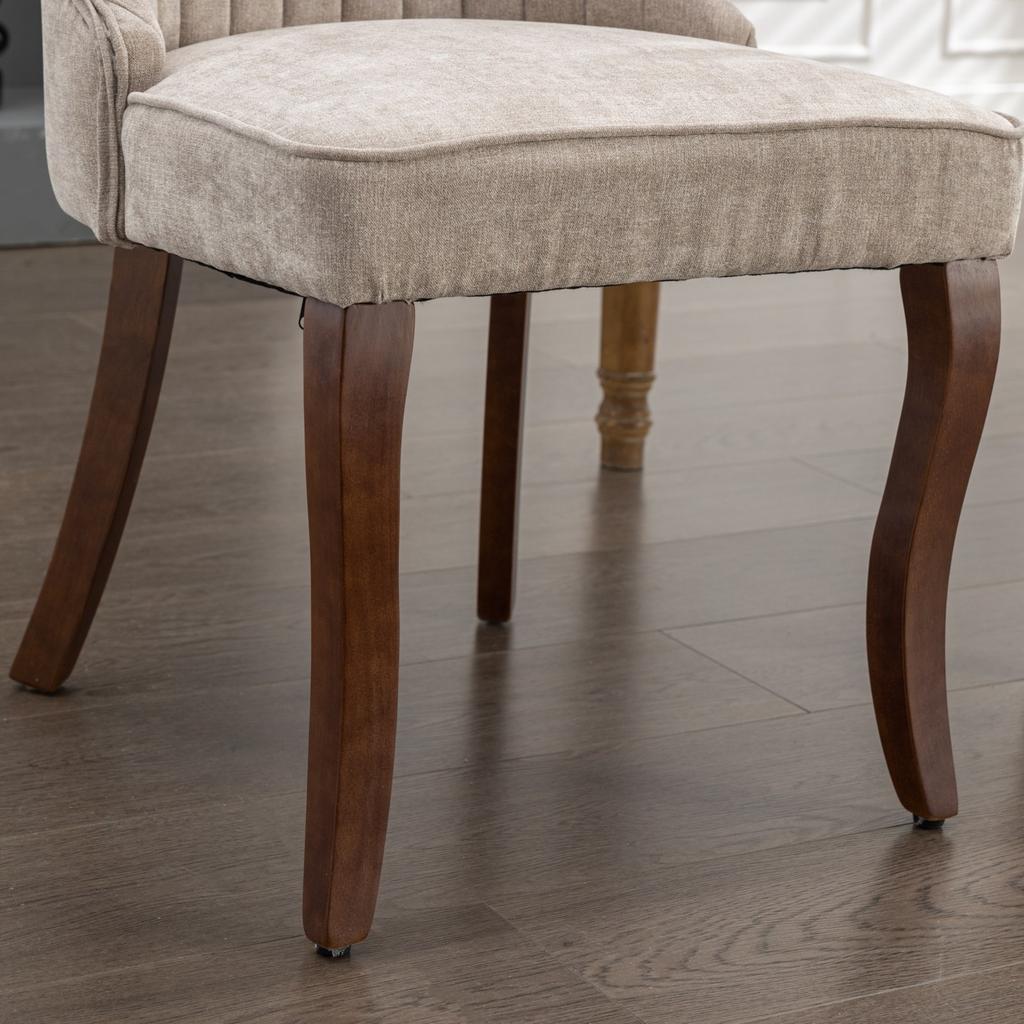Rayon Stoff Beflockung Leinen Esszimmerstühle mit geschwungenen Massivholzbeinen, 2er-Set (beige), DE1847BG