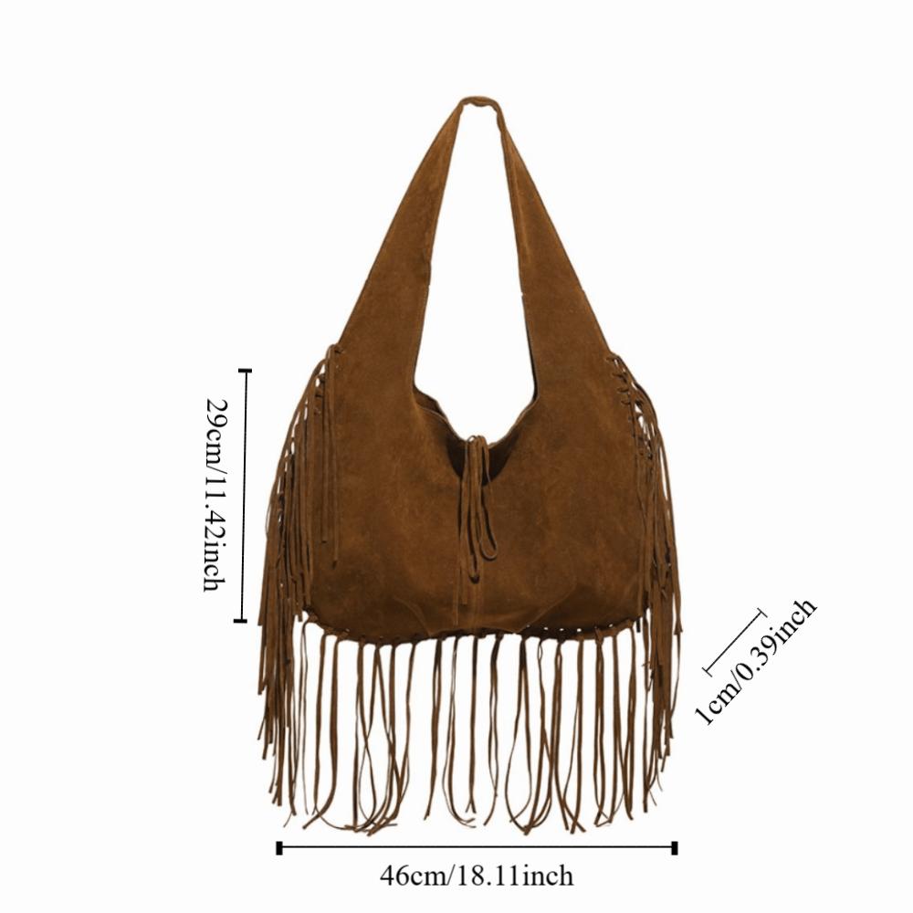 Solid Color Suede Handbag Tote Bag Underarm Packs Casual Tassel Shoulder Bag  Travel