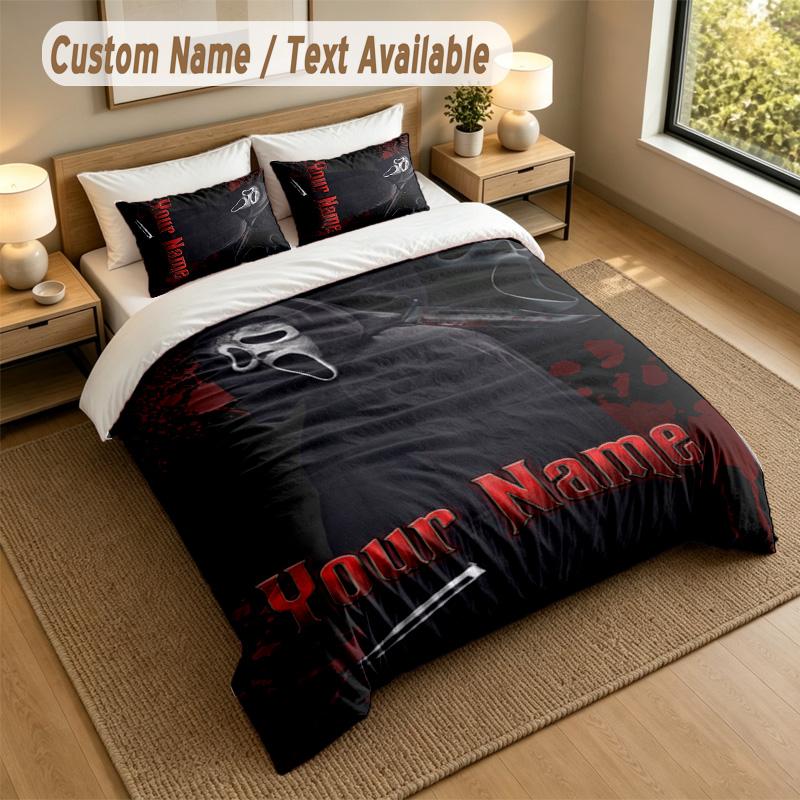3Pcs Bedding Set Custom Name Text, 1 Sheet 2 Pillowcases Home Bed DecorScream Ghostface