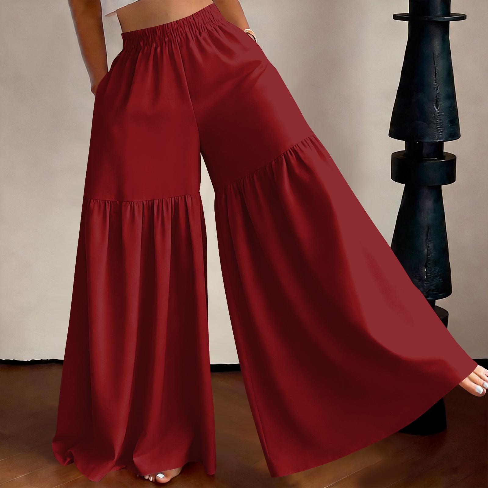 

Women High Waist Wide Leg Pants Loose Fit Lightweight Flowy Palazzo Trousers Casual Solid Color Long Pants for Daily Wear L винный