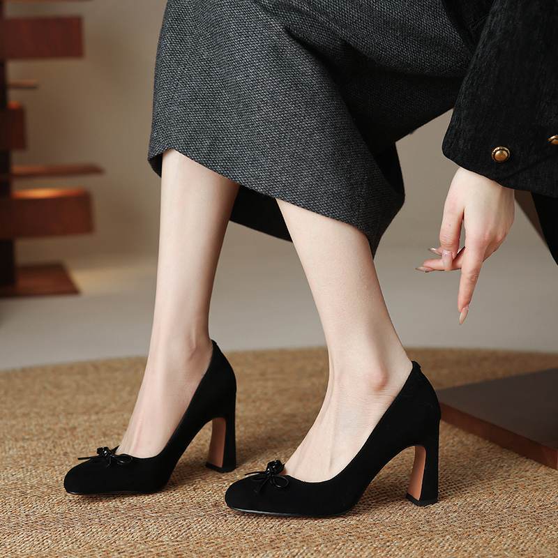Krazing Pot Suede Microfiber Round Toe Size 41 Chunky High Heels Slip on Leopard Sexy Casual Autumn Pumps