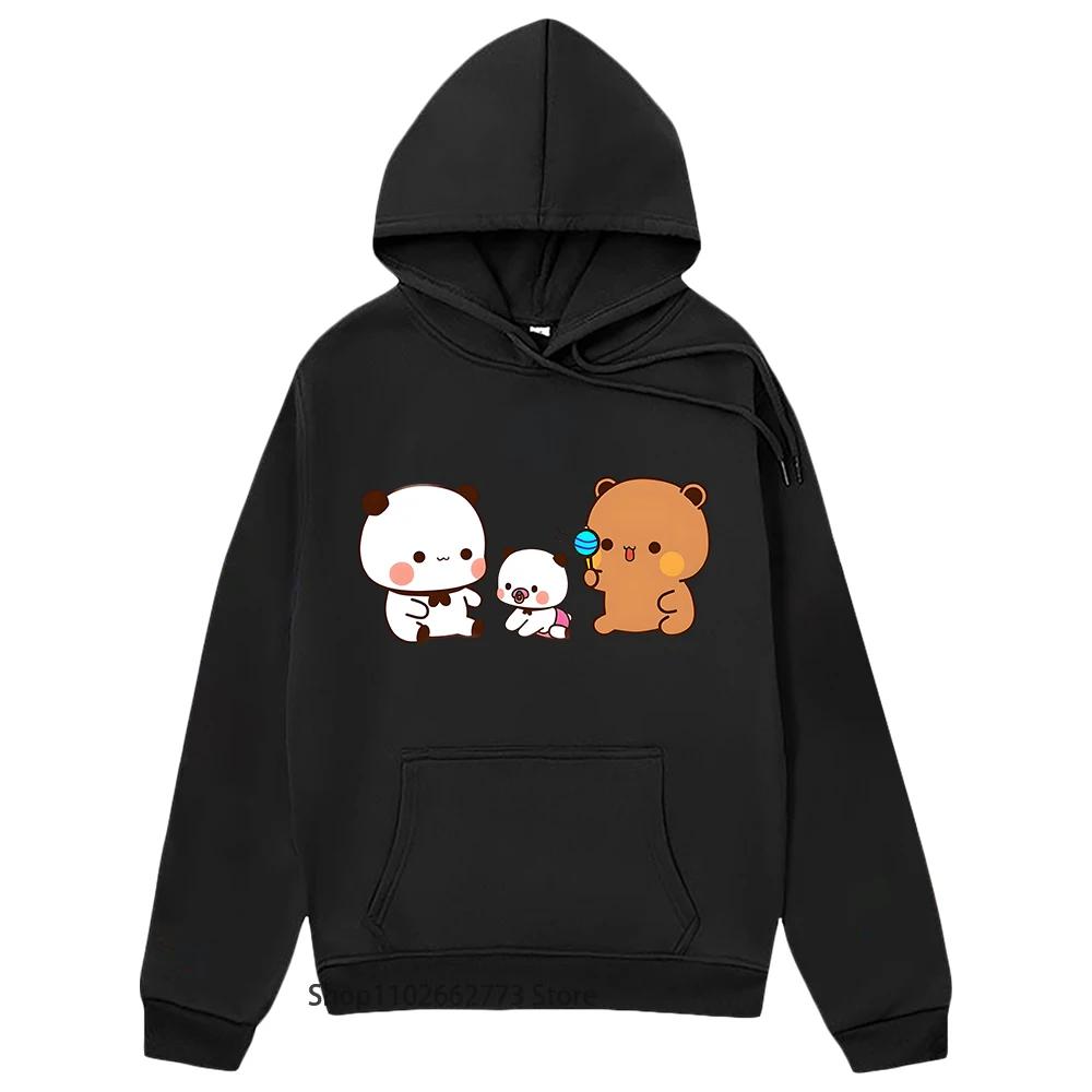 Bubu Dudu and Baby Panda Bear Print Hoodies Kawaii Cute Girls Clothes Winter Fleece Casual Streetwear Women Clothes Harajuku
