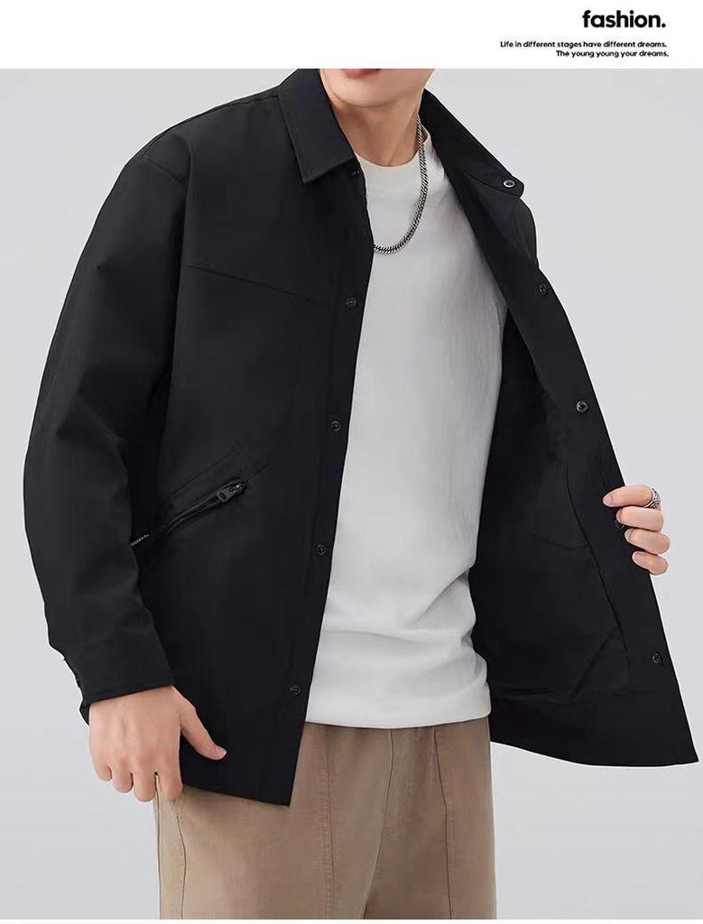 2025 Autumn Men's Japanese Retro Workwear Jacket: Casual Trendy Lapel Outerwear with High-End Feel