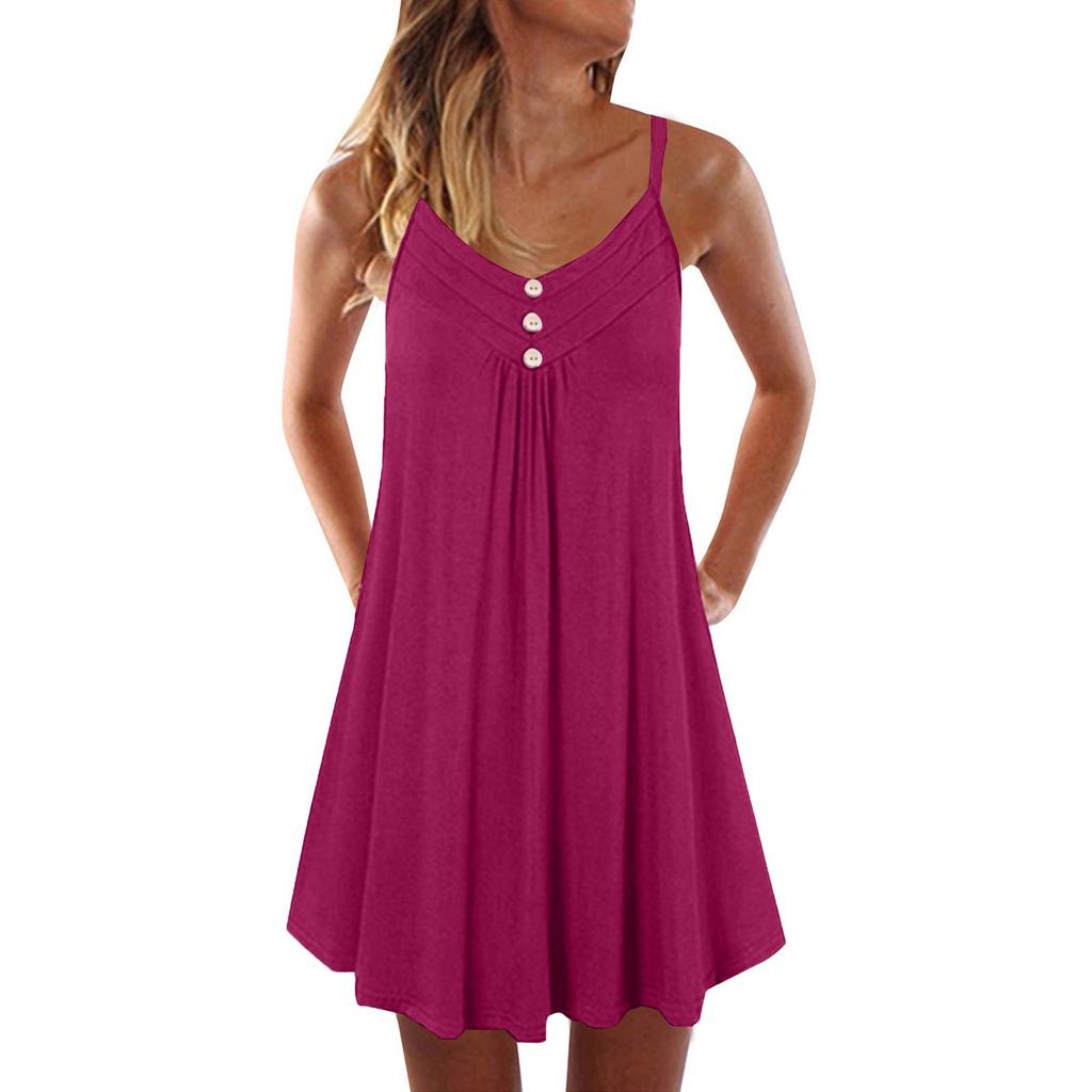 Women's Loose Solid Color V-Neck Camisole Button Camisole Dress Button Camisole Dress