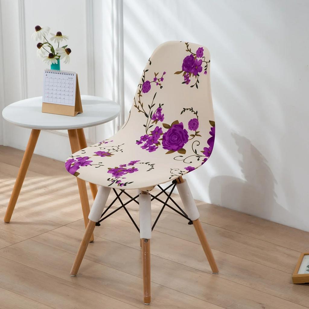 Printed Stretch Shell Chair Cover Spandex Armless Back Chair Covers Washable Slipcover Furniture Protector for Home Office Hotel