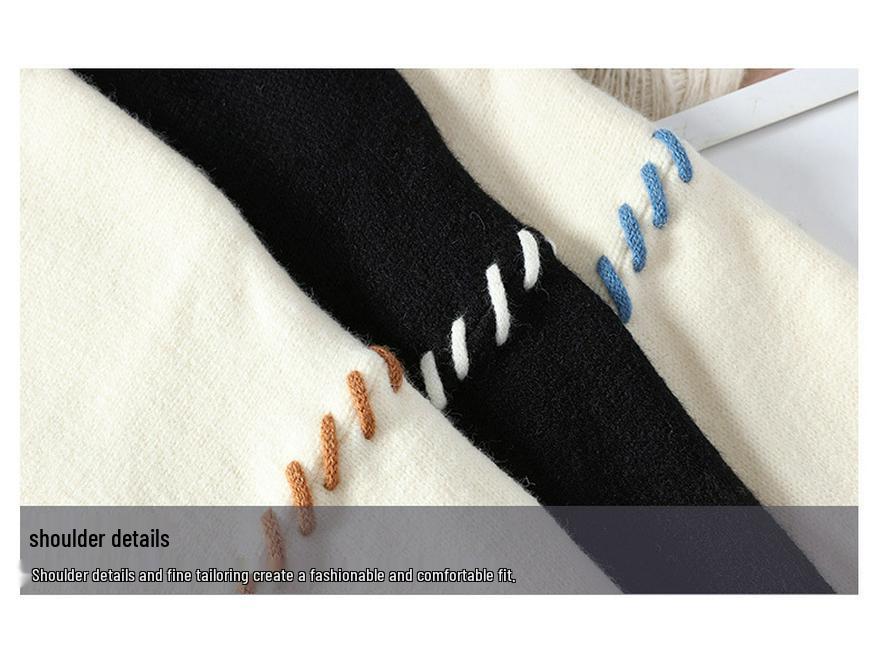 Men's Autumn/Winter Color Block Crew Neck Sweater - Trendy, Warm, Loose Knitwear, Casual Base Layer