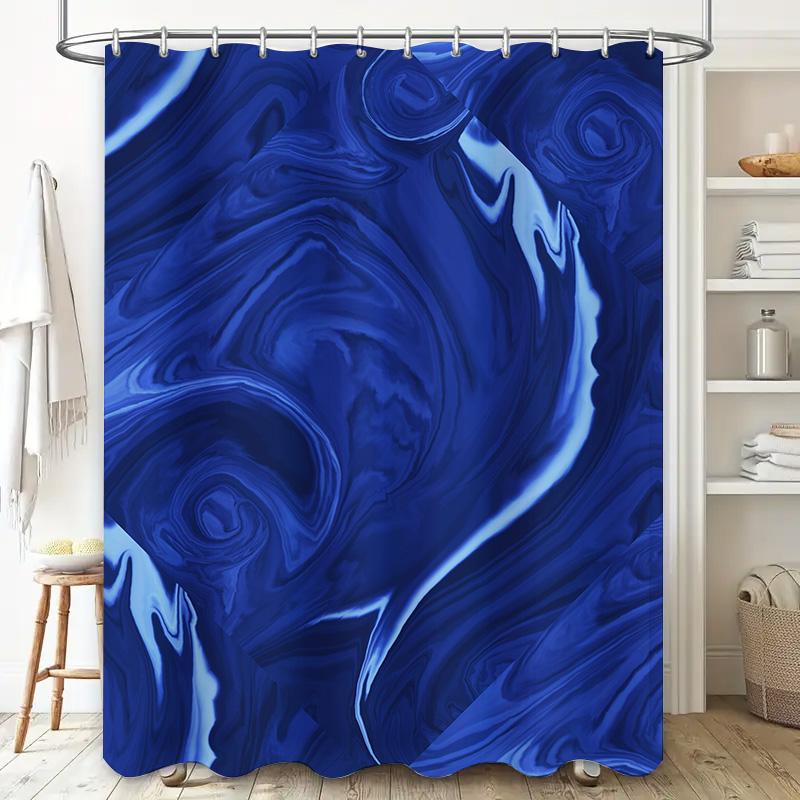 Modern Blue Marble Shower Curtain Bathroom Decor Waterproof Fabric Dark Navy Color Swirl Print for Bathtub Area
