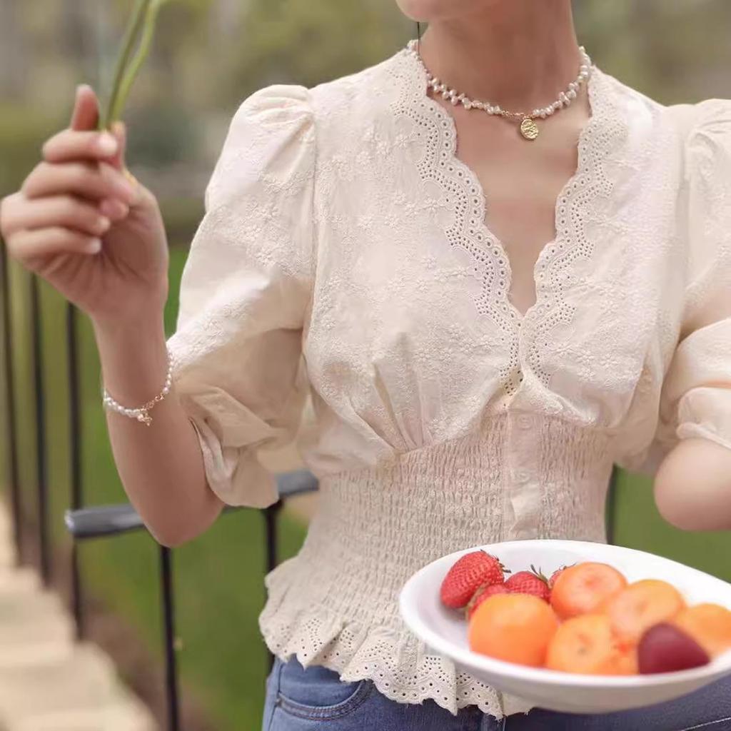 Women's Summer 3D Floral Puff Sleeve Top