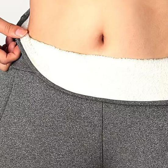Women Leggings with Pockets Solid Color High Waist Plush Lining Thickened Warm Pants Tight Fit Cold Weather Leggings