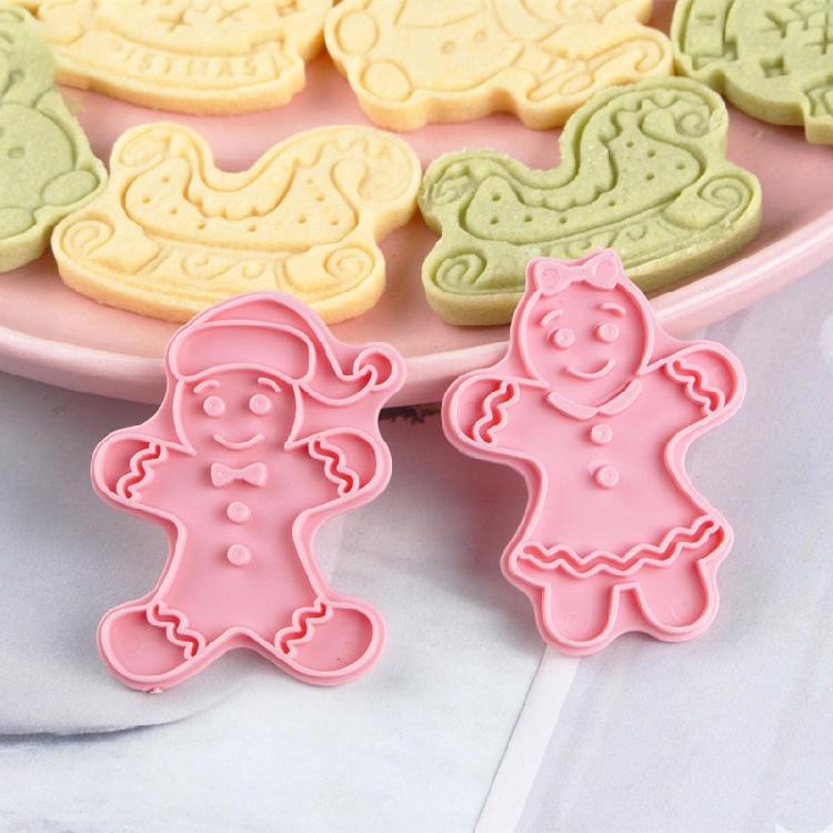 8-Piece Christmas Biscuit Molds Plastic Frosting Candy Fondants Push-type Moulds