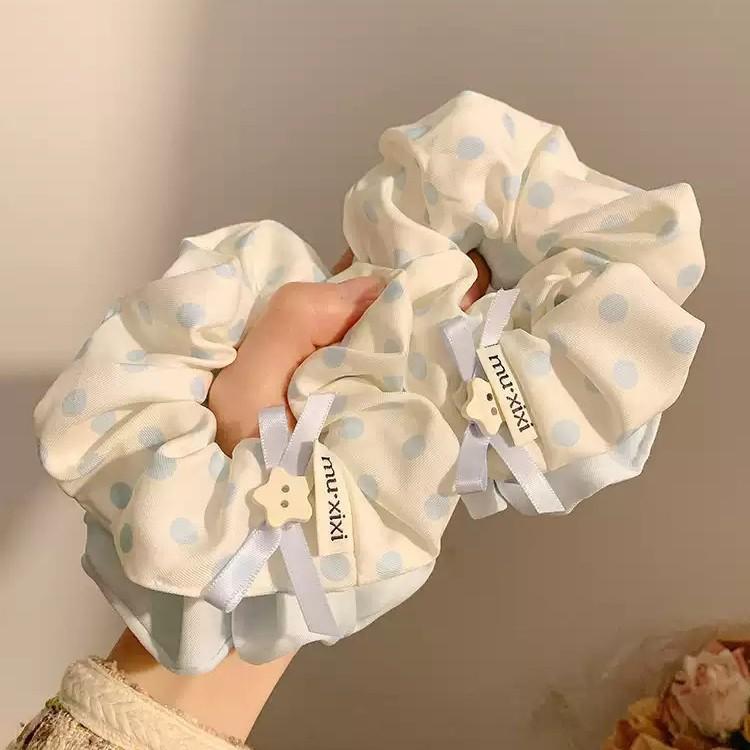 Korean Dot Print Hair Ropes Scrunchies Headband Girls Elegant Elastic Rubber Band Hair Loop Tie for Women Ponytail Hair Ornament