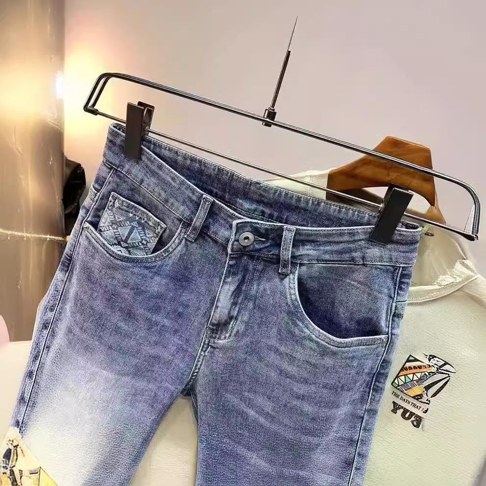 Men's Summer Thin Ripped Denim Shorts with Embroidery - Personalized Casual Breeches by Fashion Brand