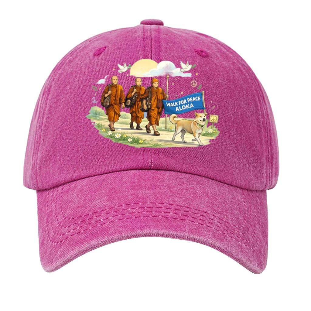 Washed Cotton Baseball Cap with Printed Distressed Soft Top Denim Hat, Vintage Hat