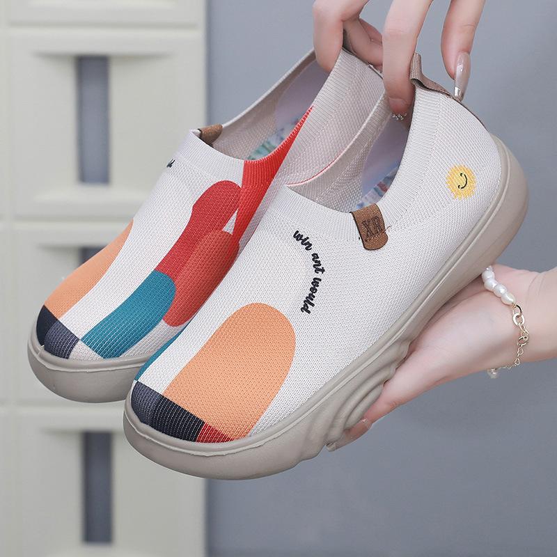 Scarpe Oxford da Donna Primavera e Autunno Scarpe Casual Moda Dipinte Scarpe a Pedale in Maglia a Suola Morbida a Suola Spessa