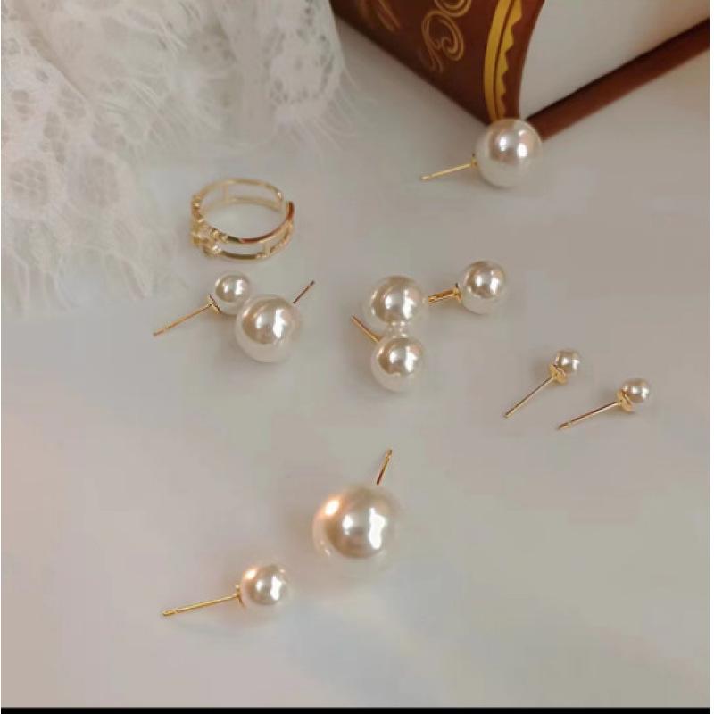 Perfect round pearl stud earrings female blogger Fever same simple temperament colorful retro Hong Kong style big light bulb earclip
