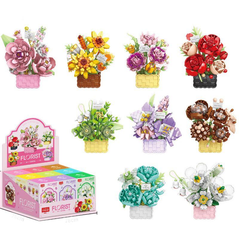 LEGO-kompatibelt Byggesett med Orkidéroseblomst: Floral Whispers Kurvpyntegjenstand, Leke for barn, Gave til jenter og Lærerdagen