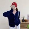 Autumn and winter niche V-neck twist loose knitted cardigan top casual simple long-sleeved thin outer sweater