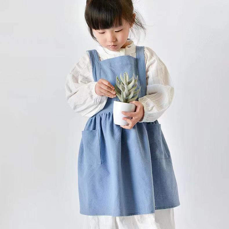 Floral Long-Sleeve Cotton Apron for Women - Japanese Style Cooking Cover-Up