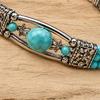 Women Bangle, Adjustable Chain Length Bracelet, Feather Pendant Turquoise Beaded Bracelet, Retro Bohemian Style Bracelet for Jewelry Gift