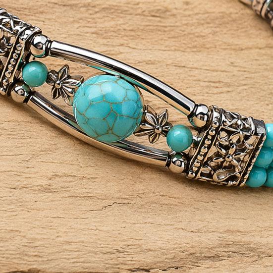 Women Bangle, Adjustable Chain Length Bracelet, Feather Pendant Turquoise Beaded Bracelet, Retro Bohemian Style Bracelet for Jewelry Gift