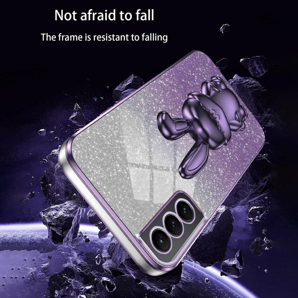 For Samsung Galaxy S21 FE 5G Cell Phone Case Glitter Cartoon Rabbit Cover with Kickstand
