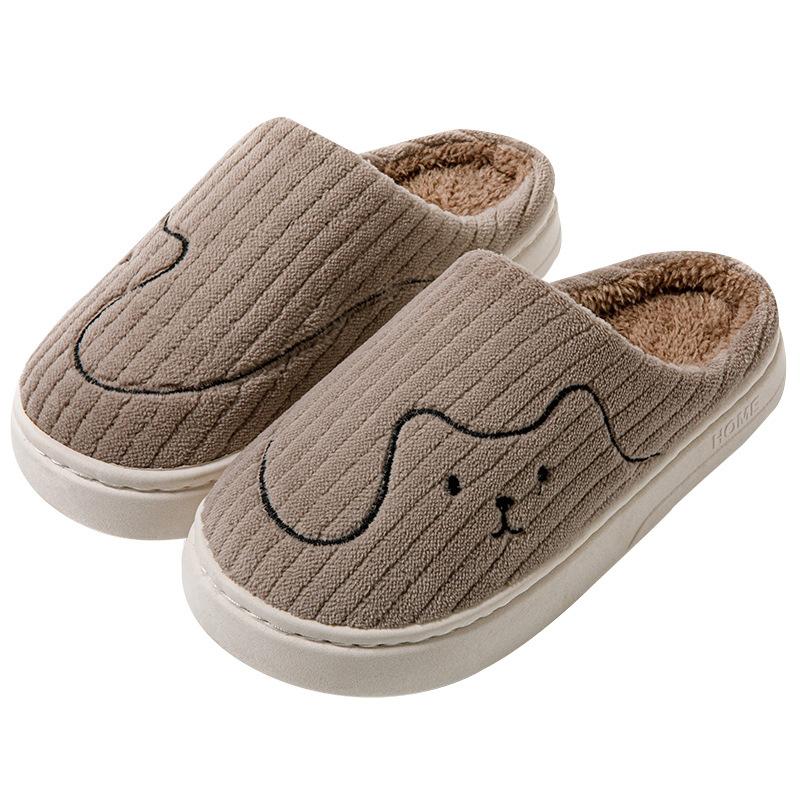 Line Kitten Cotton Slippers Couple Autumn and Winter Hair Mop Indoor Home Use Piled Thick Bottom Thermal Cotton Slippers