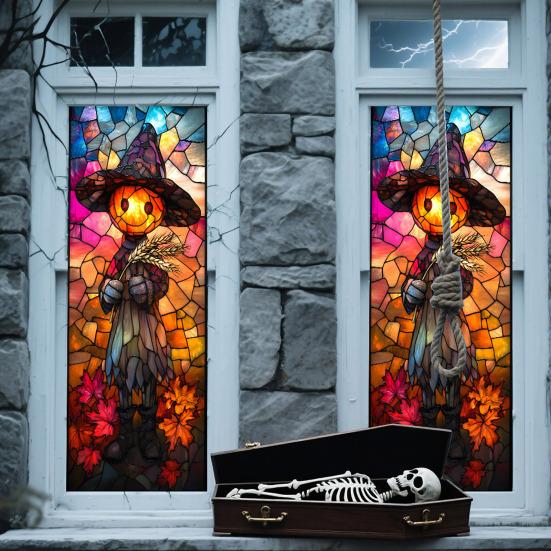 Halloween Window Cling Waterproof PVC Skull Spider Pumpkin Witch Grim Reaper Static Glass Sticker Home Office Party Decoration Decal