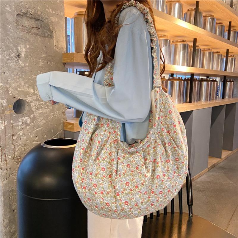 02 Canvas-Tasche Damen Frühling und Sommer klein frisch floral Schulter Umhängetasche große Kapazität Damen Knödeltasche