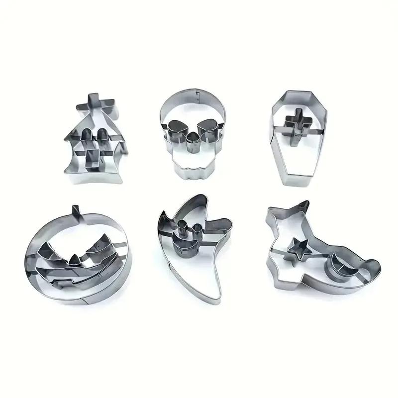 Halloween Sugar Flipping Cookie Mold Stainless Steel Skull Pumpkin Cookie Cutting Cake Mold Baking Utensils