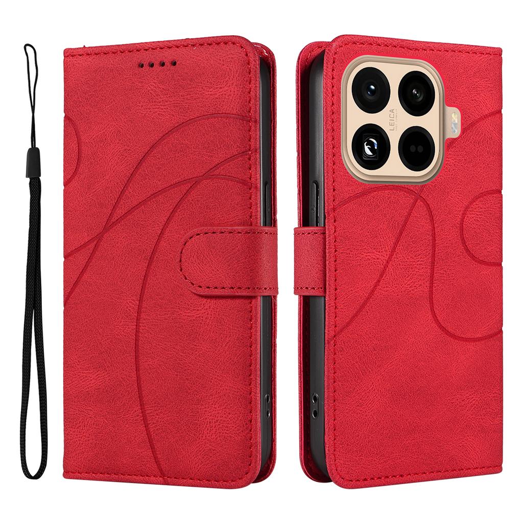 For Xiaomi 15T Pro Wallet Case Leather Phone Cover Stand with Curved Line Design - Black
