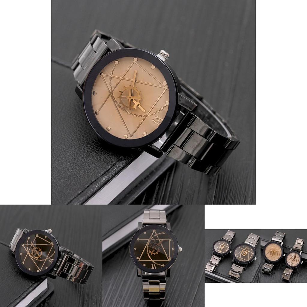 Elegant Gear Dial Compass Steel Band Watch Trendy Gift For Couples