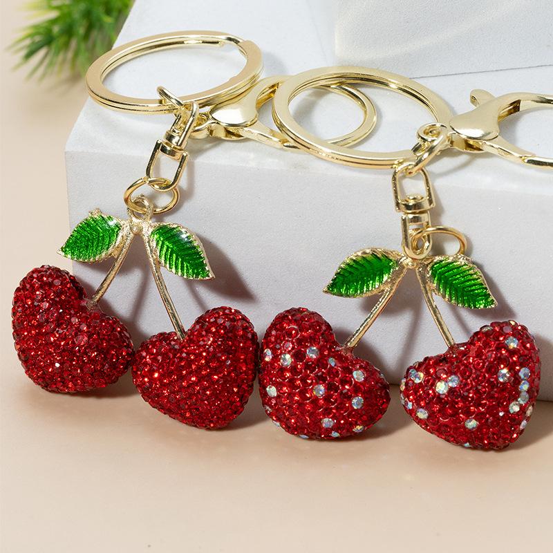 Creative Cherry Grape Keychain Simulation Fruitage Alloy With Rhinestone Key Chain Bags Pendants
