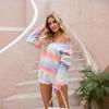 Autumn and Winter Pullover V-neck New Sweater Loose Cut Fringed Large Size Rainbow Sweater