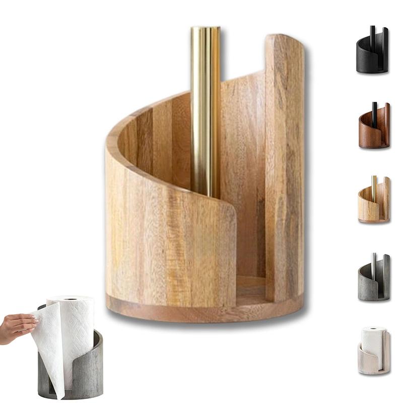 Berg Küchentuchhalter Arbeitsplatte mit runder Basis aus Mangoholz und Eisenhalter, brauner Naturholz-Küchentuchhalter