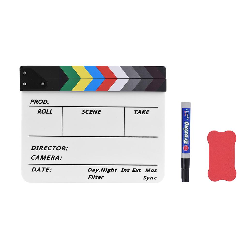 Professional Acrylic Clapboard Dry Erase TV Film Movie Director Cut Action Scene   Board Slate With Marker Pen Eraser