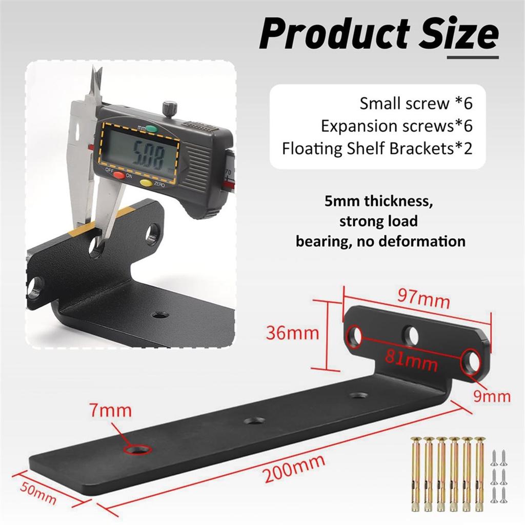 Floating Shelf Brackets, 8-Inch Heavy Duty Hidden L Brackets, Rust- Metal Shelving Supports, Easy Installation