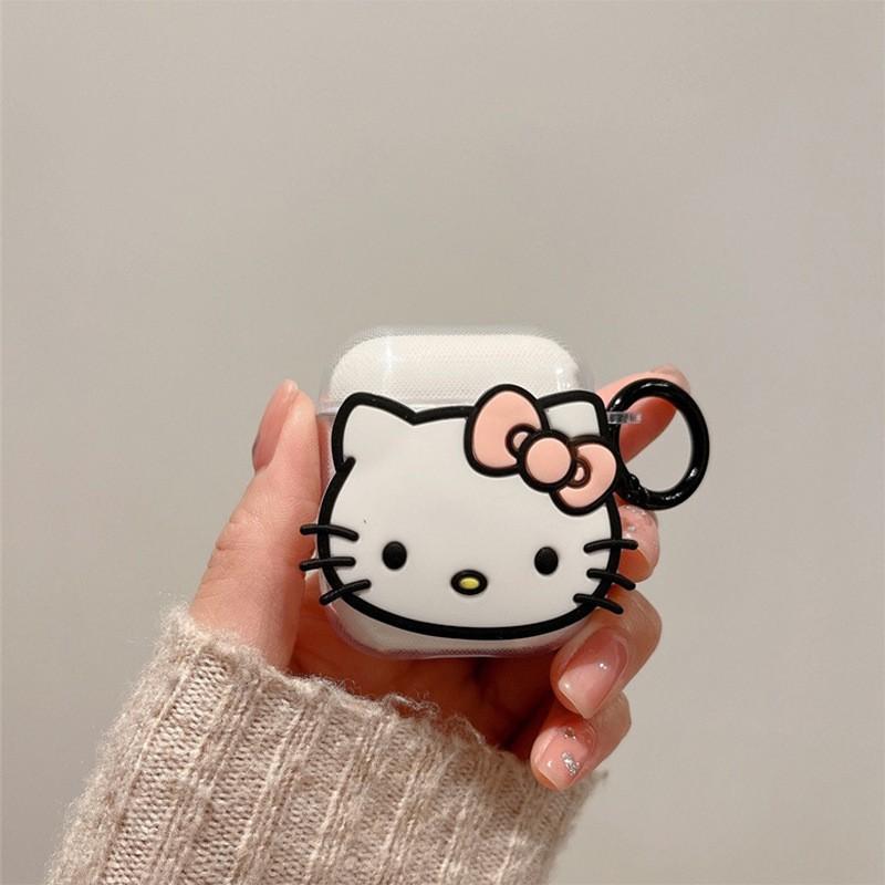 Airpods1/2nd Generation Cartoon KT Cat Bluetooth Earphone Cover Soft Protective Case AirpodsPro Transparent Silicone Buckle AirPods 1 2 Generation