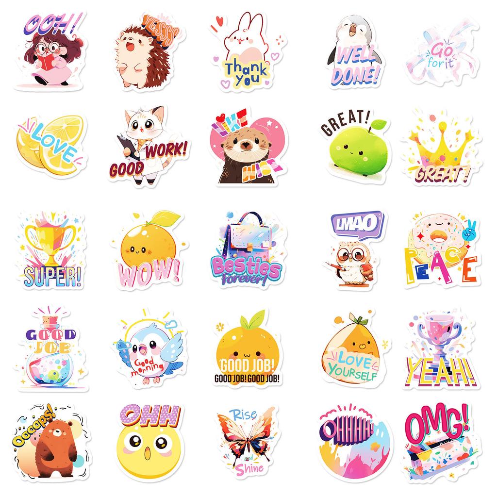 50 Cute Cartoon Pattern Text Combined with Student Reward Stickers Mixed Stickers