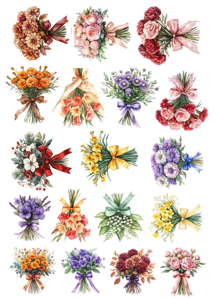 Stickers 18Pcs Watercolor Hand-held Bouquet Decoration for Stationery Scrapbooking Diy Diary Album Labe Journal Stationery