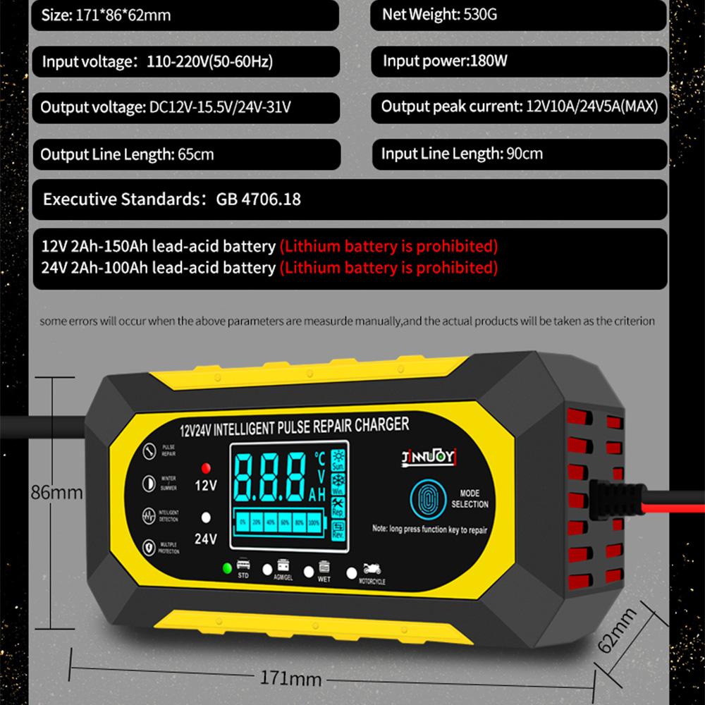 12V 10A W pełni Automatyczny Ładowarka Akumulatora Samochodowego Inteligentny Impuls Naprawczy 24V 5A dla AGM GEL WET Kwasowo-Ołowiowy Ładowarka Wyświetlacz LCD