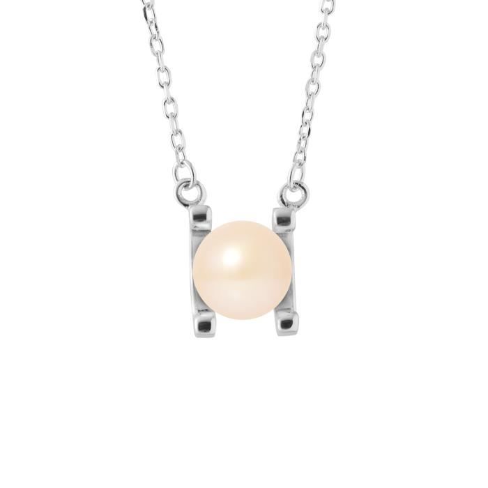 PERLINEA - 2C Necklace - AAA+ Freshwater Cultured Pearl - Round 7-8 mm - Natural Pink - 925 Sterling Silver - Womens Jewelry