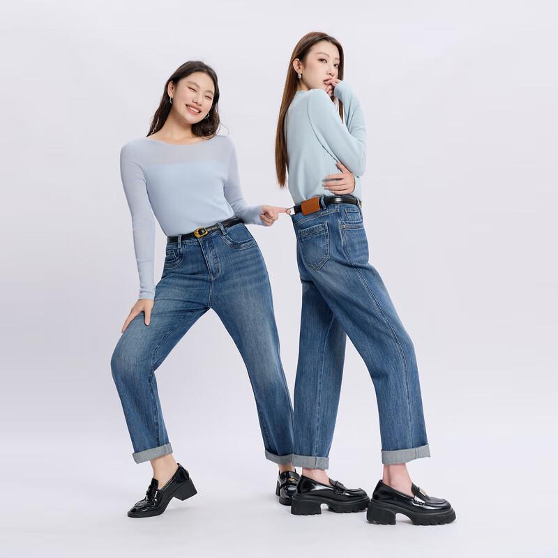

Sancai Women s Retro Blue High-Waist Plus Size Straight Leg Jeans L (165/76B)