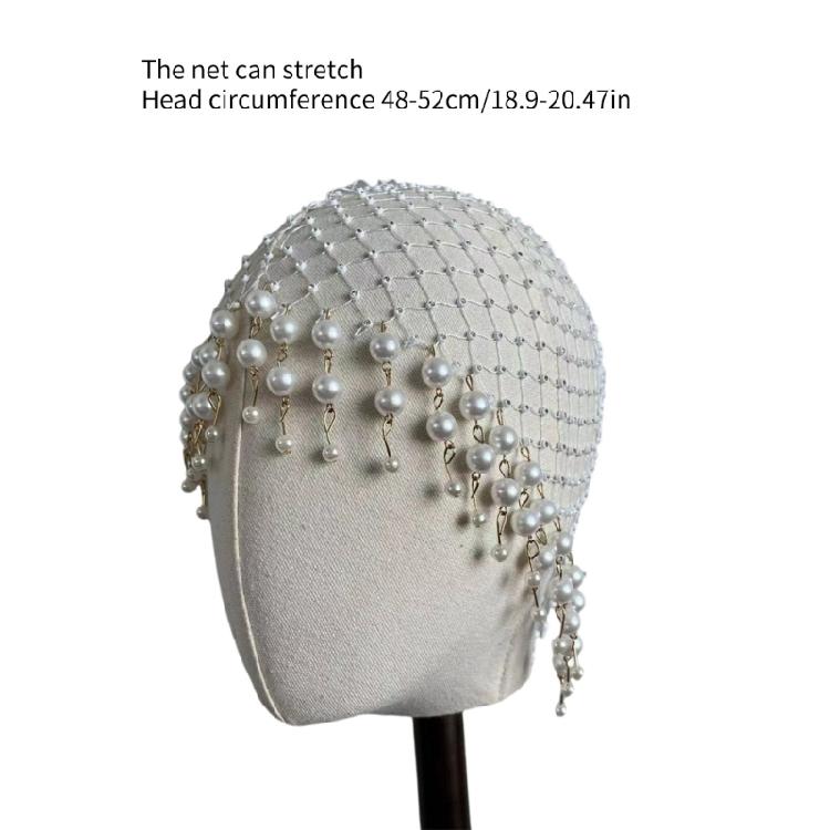 Sparkling Pearls Adorned Tassels Hair Hat Sophisticated Faux Pearls Tassels Hairpiece Hat for Evening Event and Galas