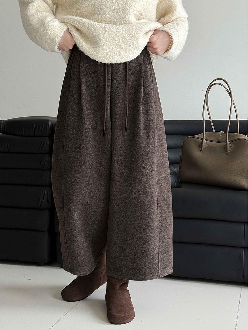

Lu Xi Women s Elastic Waist Woolen Wide-Leg Pants - Autumn/Winter Casual Nine-Point Trousers Medium