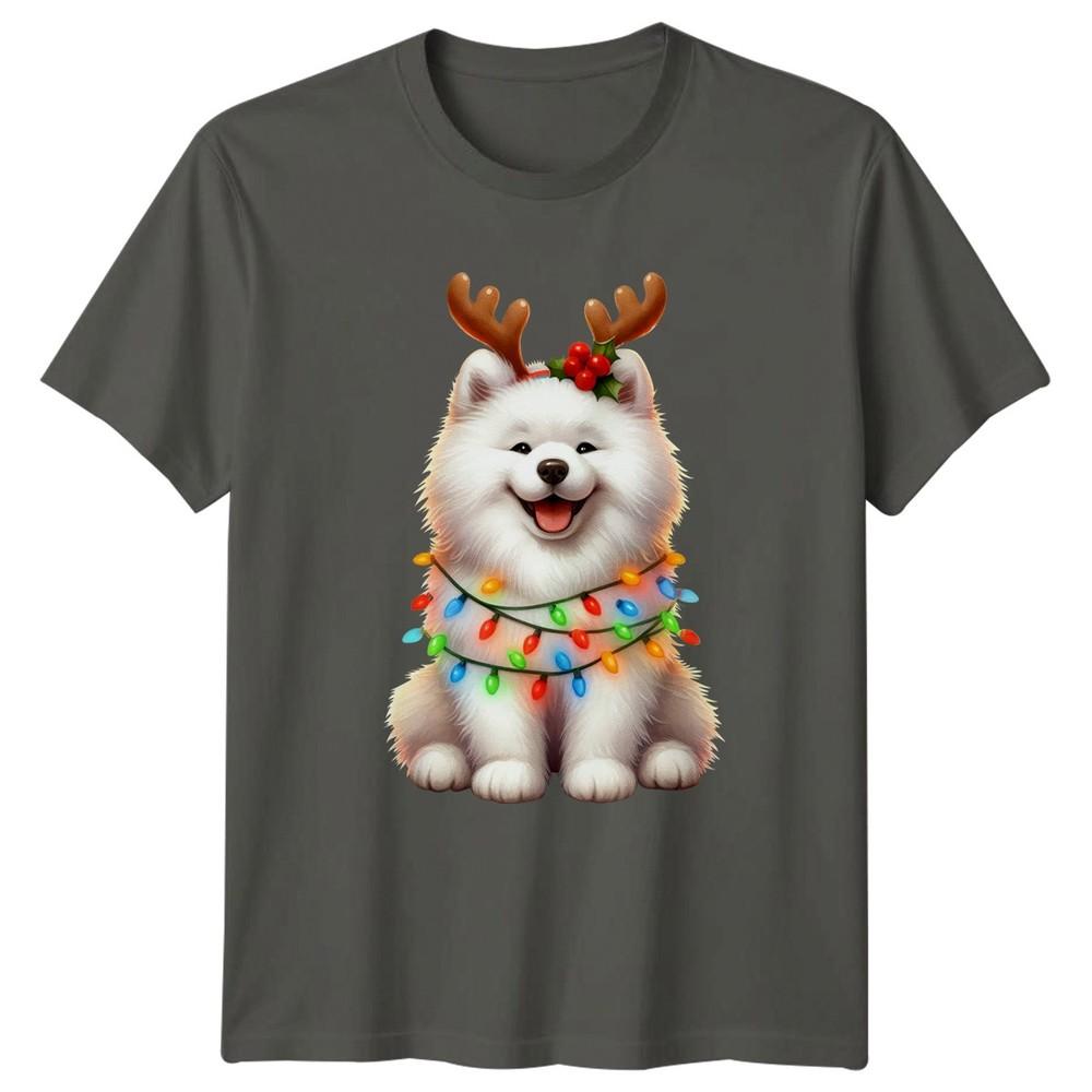 Fluffy Dog Reindeer Antlers Christmas Holiday Unisexs Unisexs Graphic Tee S